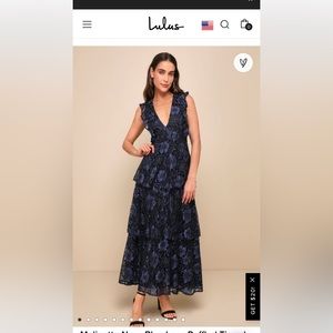 Molinetto Navy Blue Lace Ruffled Tiered Sleeveless Maxi Dress